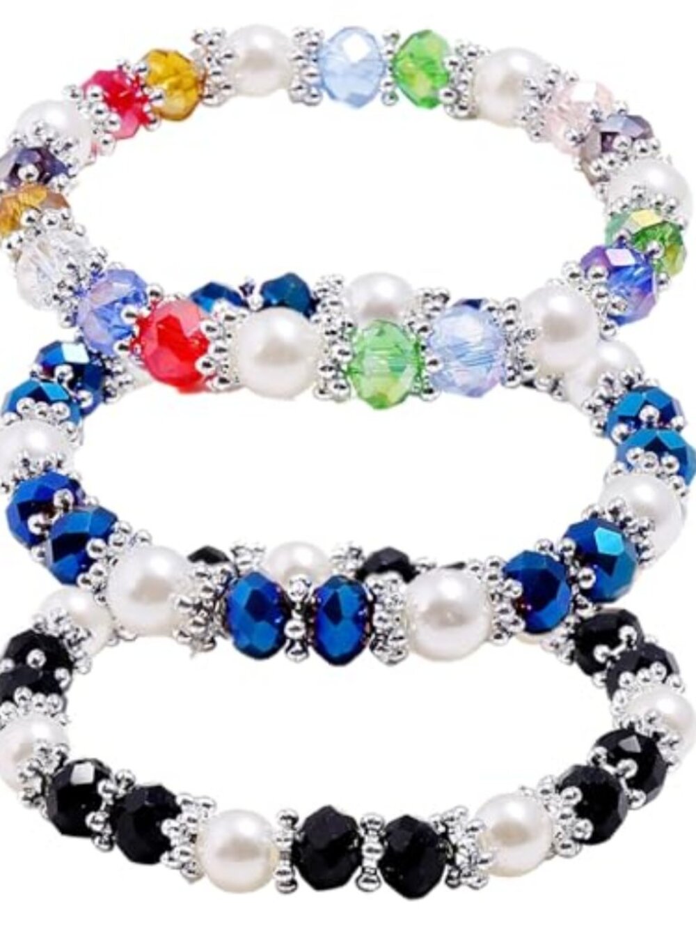 New - Stylish Bracelet Shiny‎ Colorful Rhinestone Faux Pearl Bracelet Bangle